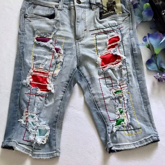 Industrial Indigo NWT Distressed Light Wash Jean Shorts Men W32 - Picture 3 of 9